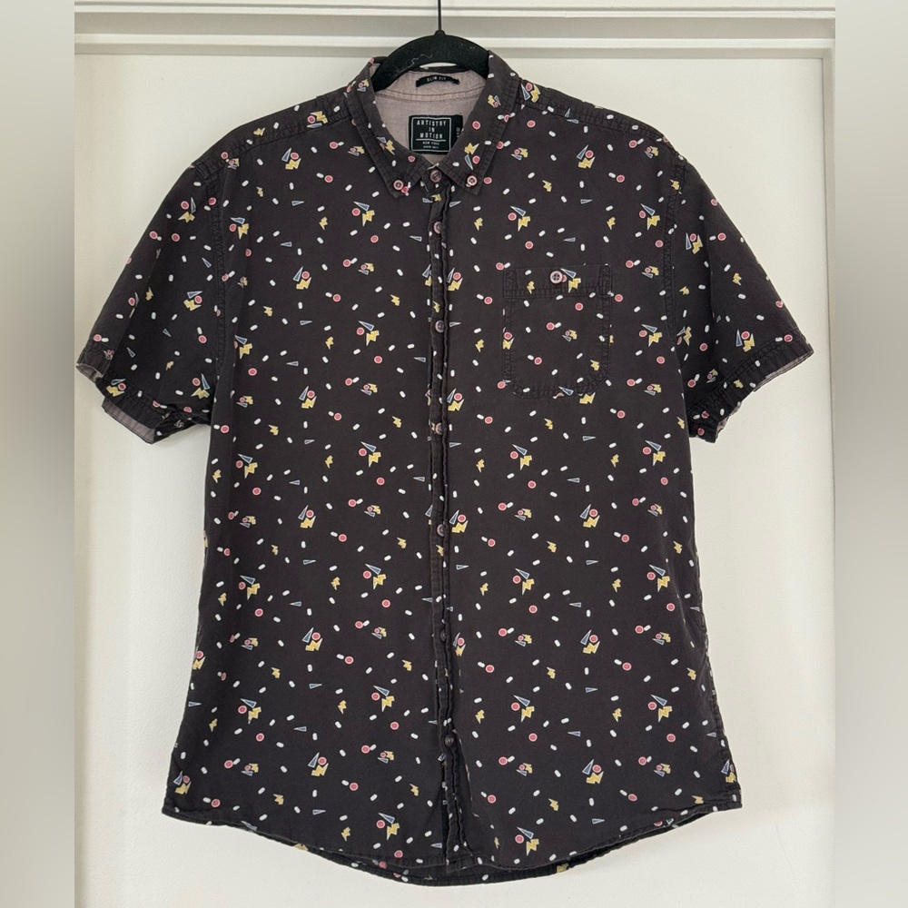Artistry in Motion Black Patterned Men's Casual Button Up Shirt